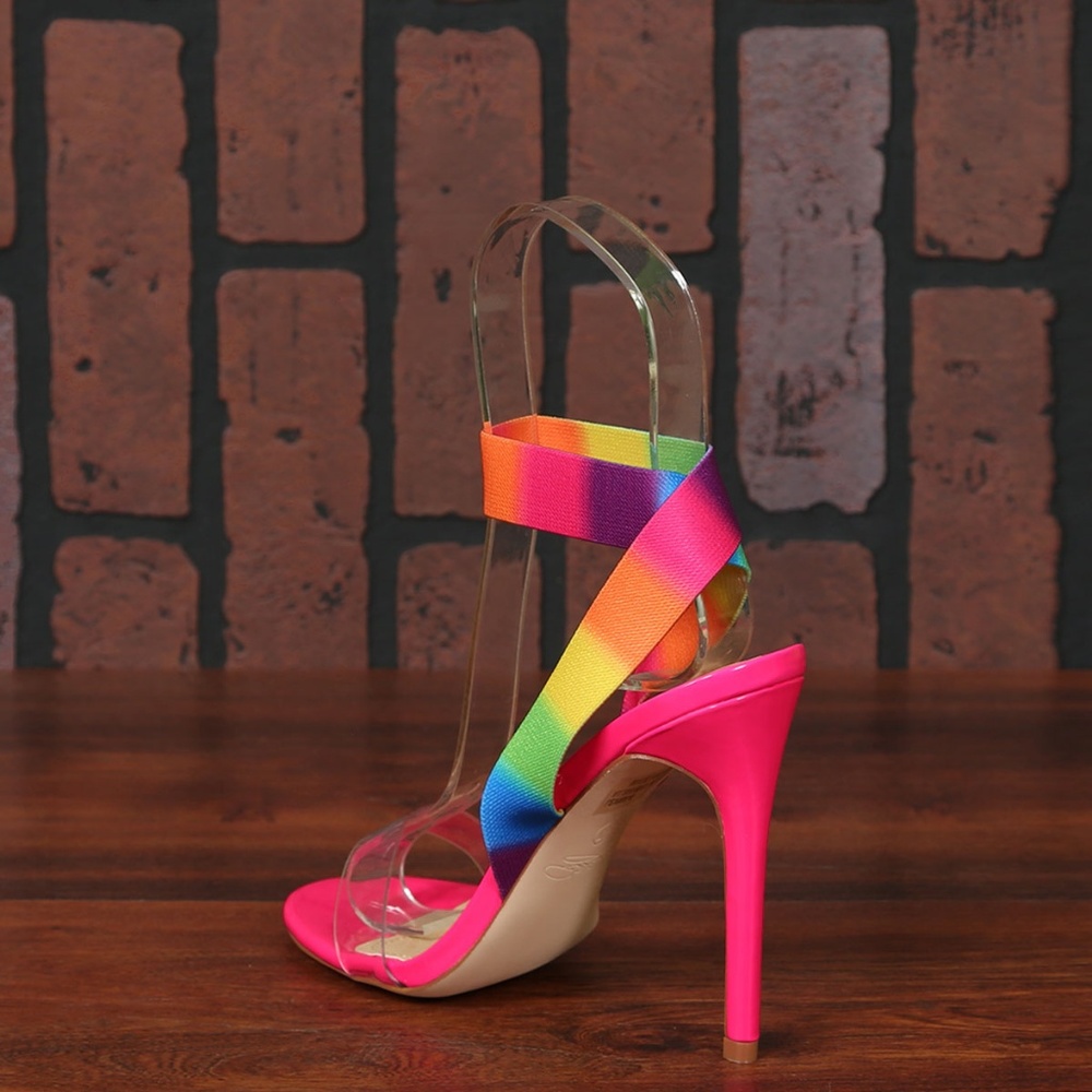 SZ 6 / 9 Rainbow Elastic Ankle Strap Clear Sandals - Picture 5 of 6